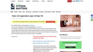 Voter roll registration open, till Apr 7th – Citizen Matters, Bengaluru