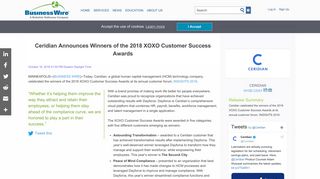 Ceridian Announces Winners of the 2018 XOXO ... - Business Wire