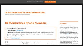 CETA Insurance Customer Service Contact Number: 0160 864 7647