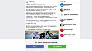 TelfordLive - Trade Plate Drivers Wanted - immediate... | Facebook