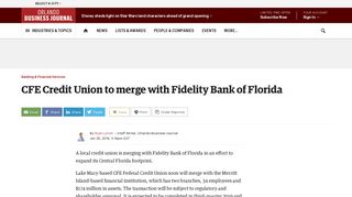 CFE Credit Union in metro Orlando to merge with Fidelity Bank of Florida
