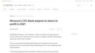 Morocco's CFG Bank expects to return to profit in 2021 | Reuters