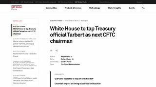 White House to tap Treasury official Tarbert as next CFTC chairman ...