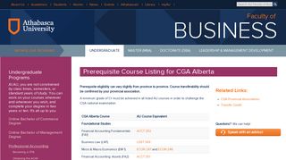 Prerequisite Course Listing for CGA Alberta - AU Faculty of Business