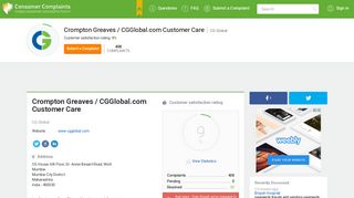 Crompton Greaves / CGGlobal.com Customer Care, Complaints and ...