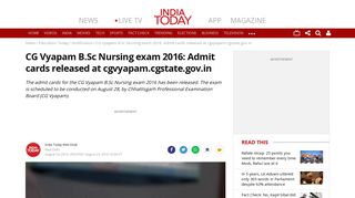 CG Vyapam B.Sc Nursing exam 2016: Admit cards released at ...