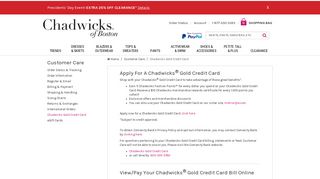 Chadwicks Gold Credit Card | Customer Care | Chadwicks of Boston