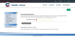 Reset Password - The City of Chandler Utility Services