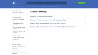 Account Settings | Facebook Help Center | Facebook