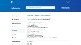 How do I change my password? - PayPal