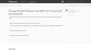 Changed PayPal Password now QBO Can't Log on with new Password ...