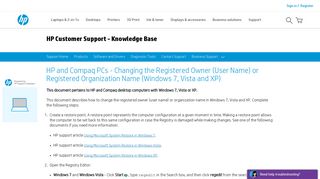Changing the Registered Owner (User Name) or ... - HP Support
