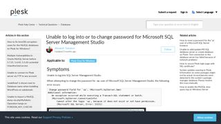Unable to log into or to change password for Microsoft SQL Server ...