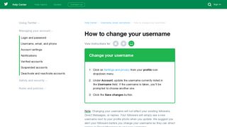 How to change your username - Twitter support