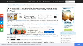 Channel Master Default Password, Login & IP List (updated March ...