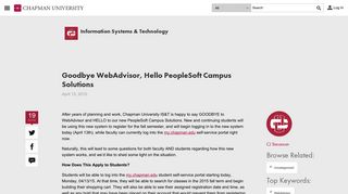 Goodbye WebAdvisor, Hello PeopleSoft Campus ... - Chapman Blogs