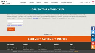 Login Page for Charities - Charity Challenge