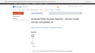 Outlook Web Access Search - Action could not be completed - Microsoft