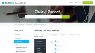 Selecting chat login methods — Chatroll Support