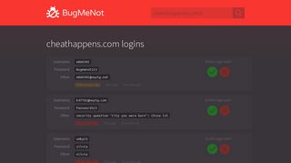 cheathappens.com passwords - BugMeNot