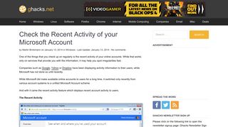 Check the Recent Activity of your Microsoft Account - gHacks Tech News