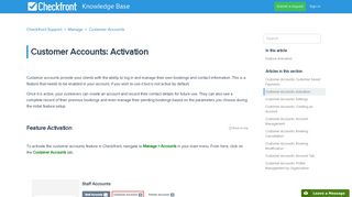 Customer Accounts: Activation – Checkfront Support