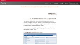 APPENDIX A: TAX RESEARCH USING RIA CHECKPOINT ...