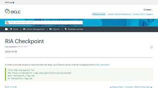 RIA Checkpoint - OCLC Support