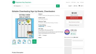 Editable Cheerleading Sign Up Sheets, Cheerleaders by Little Lotus