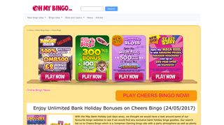 Enjoy Unlimited Bank Holiday Bonuses on Cheers Bingo - UK Online
