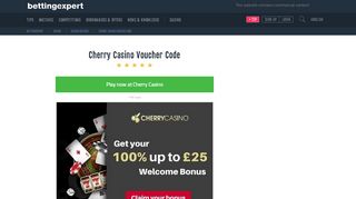 Cherry Casino Voucher Code - get 100% up to £25 bonus