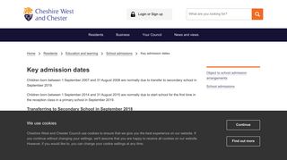 Key admission dates - Cheshire West and Chester Council