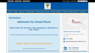 William Stockton Primary School: Admissions