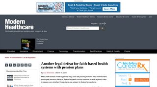 Another legal defeat for faith-based health systems with pension plans ...