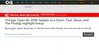 Chicago Open Air 2019 Lineup: System of a Down, Tool, Ghost, and ...