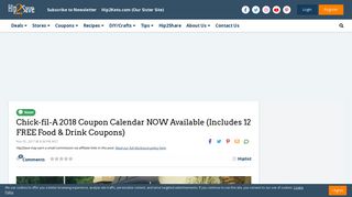 Chick-fil-A 2018 Coupon Calendar NOW Available (Includes 12 FREE ...