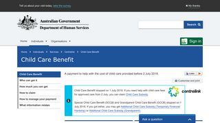 Child Care Benefit - Australian Government Department of Human ...