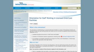 Child Care Staff Classification & Training | Early Years | NS Dept of ...