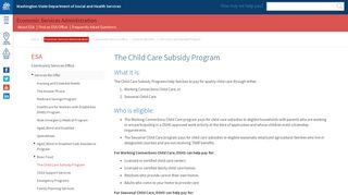 The Child Care Subsidy Program | DSHS