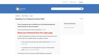 Resetting your password (Centre Staff) – ChildCarers