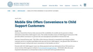 Mobile Site Offers Convenience to Child Support Customers | Office of ...