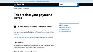 Tax credits: your payment dates - GOV.UK