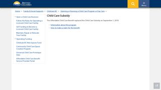 Child Care Subsidy - Province of British Columbia - Government of BC