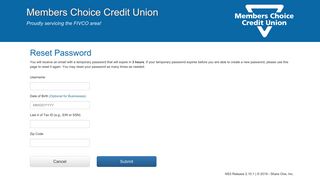 Reset Password - Members Choice Credit Union