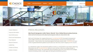 SkyTouch Integrates with Choice Hotels' New ... - Investor Relations