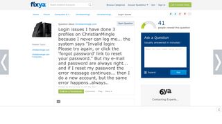 login issues I have done 3 profiles on ChristianMingle - Fixya