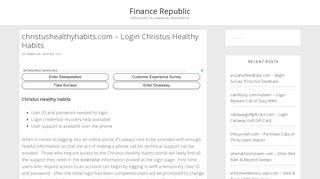 christushealthyhabits.com - Login Christus Healthy Habits | Finance ...