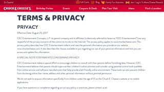 Terms & Privacy - Chuck E. Cheeses