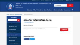Presbyterian Church (U.S.A.) - Resources - Ministry Information Form
