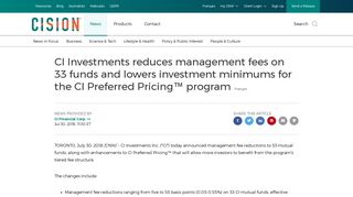 CI Investments reduces management fees on 33 funds and lowers ...